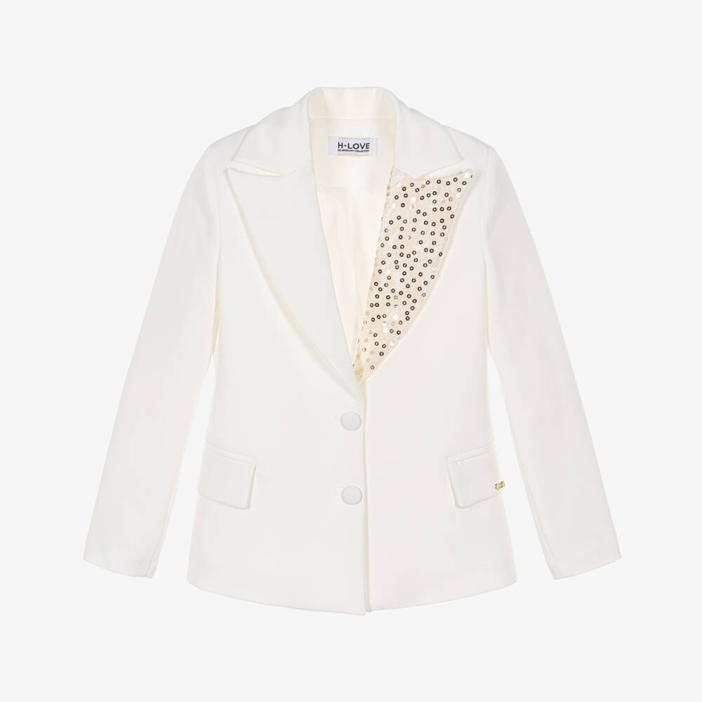 Fun & Fun-Girls Ivory Longline Blazer with Lace & Sequins | Childrensalon Outlet