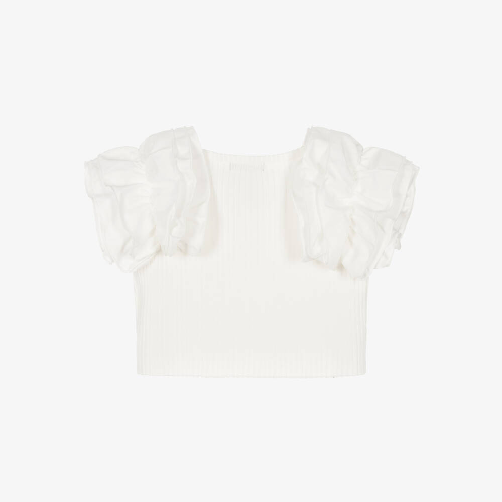 Fun & Fun-بلوزة عاجية بأكمام بوبلين للبنات | Childrensalon Outlet