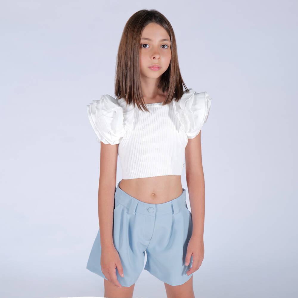 Fun & Fun-بلوزة عاجية بأكمام بوبلين للبنات | Childrensalon Outlet