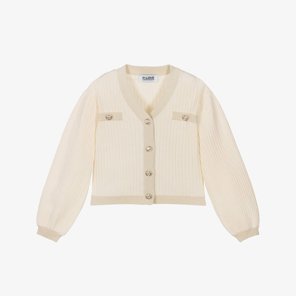 Fun & Fun-Кремовый ребристый кардиган с блеском для девочек | Childrensalon Outlet