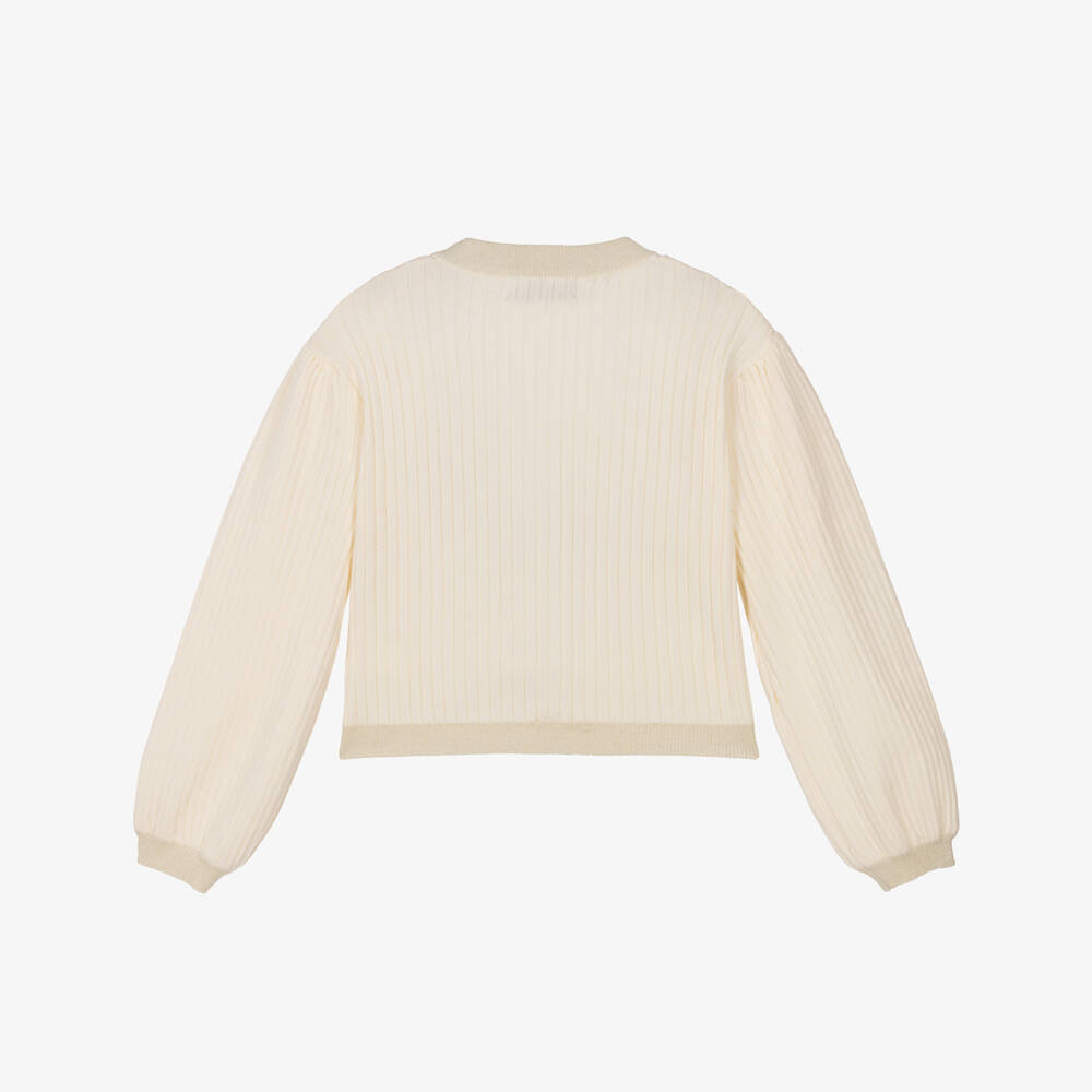 Fun & Fun-Кремовый ребристый кардиган с блеском для девочек | Childrensalon Outlet