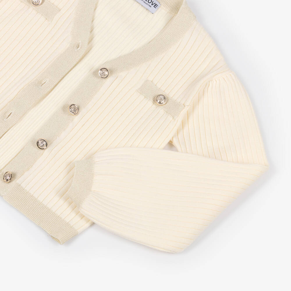 Fun & Fun-Кремовый ребристый кардиган с блеском для девочек | Childrensalon Outlet