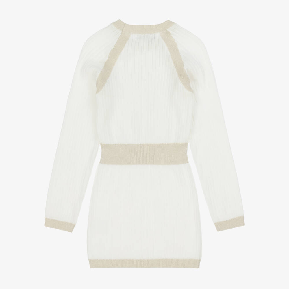 Fun & Fun-Girls Ivory Ribbed Knit Dress with Glitter Trims | Childrensalon Outlet