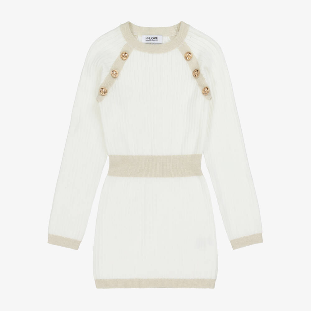 Fun & Fun-Girls Ivory Ribbed Knit Dress with Glitter Trims | Childrensalon Outlet
