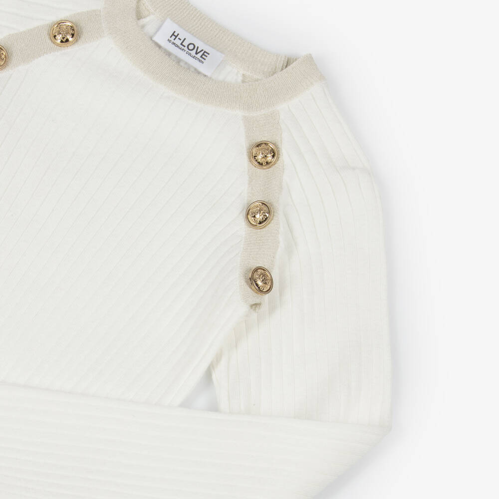 Fun & Fun-Girls Ivory Ribbed Knit Dress with Glitter Trims | Childrensalon Outlet