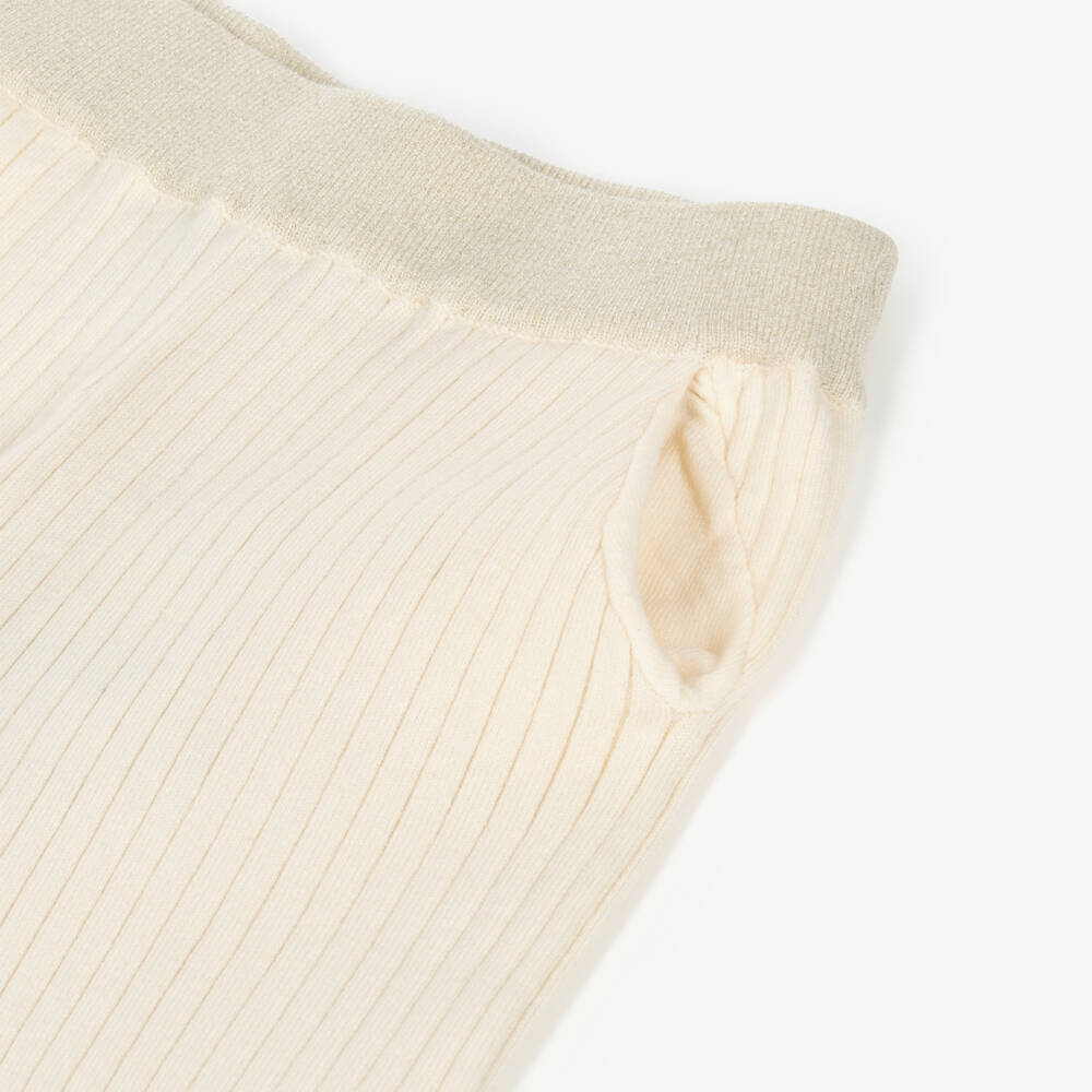 Fun & Fun-Girls Ivory Ribbed Knit Trousers with Glitter Trim | Childrensalon Outlet