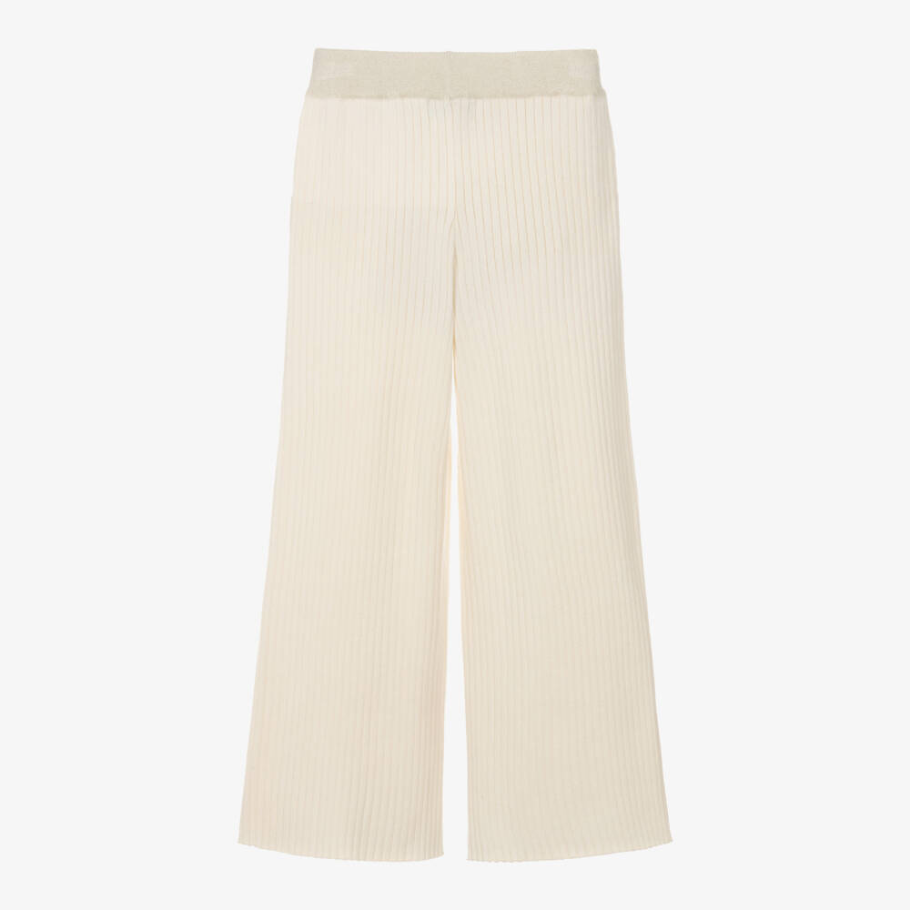 Fun & Fun-Girls Ivory Ribbed Knit Trousers with Glitter Trim | Childrensalon Outlet