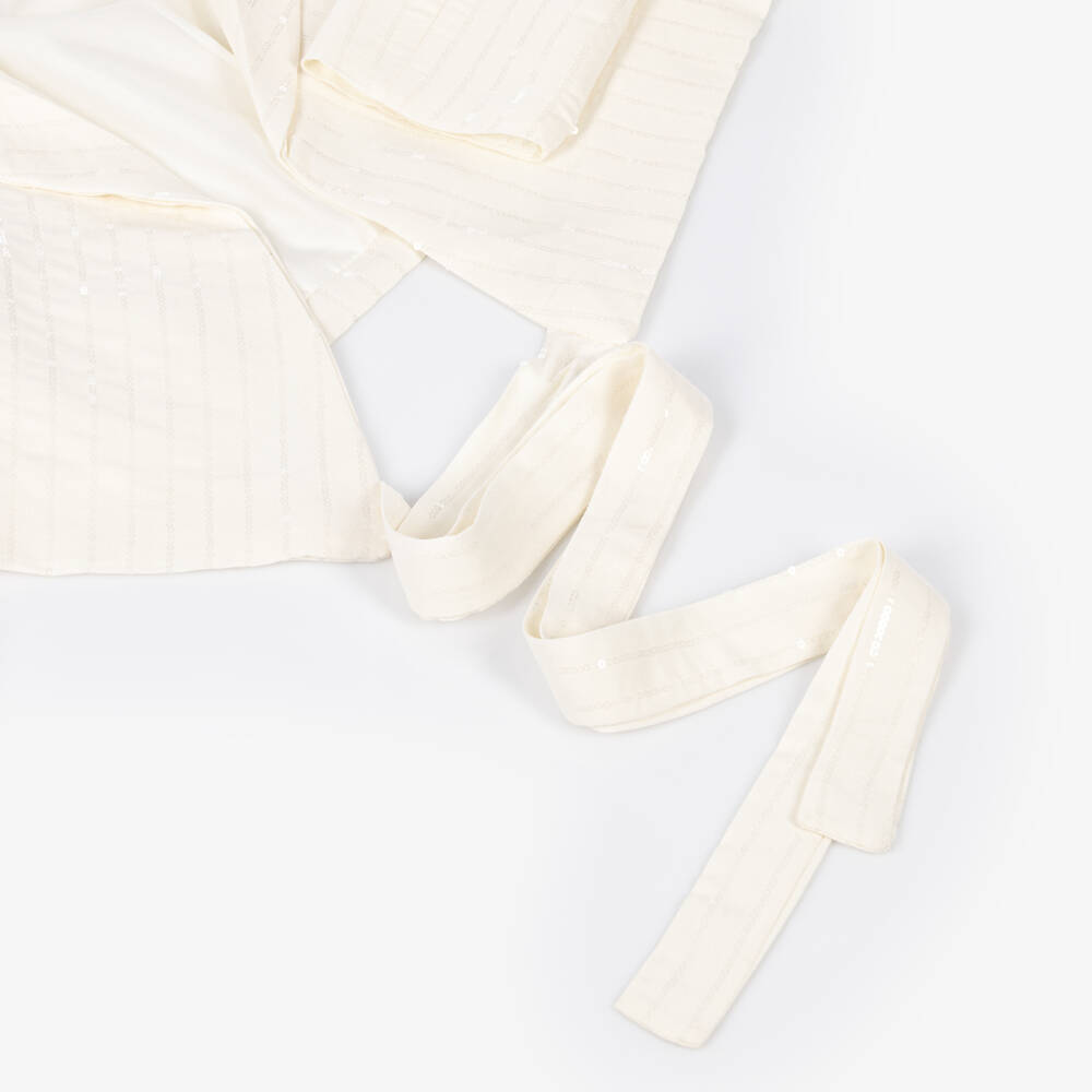 Fun & Fun-Girls Ivory Sequinned Cropped Blazer with Ties | Childrensalon Outlet