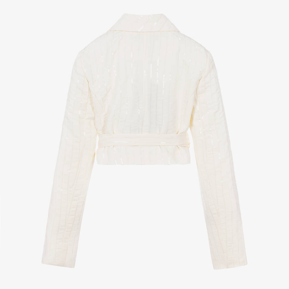 Fun & Fun-Girls Ivory Sequinned Cropped Blazer with Ties | Childrensalon Outlet