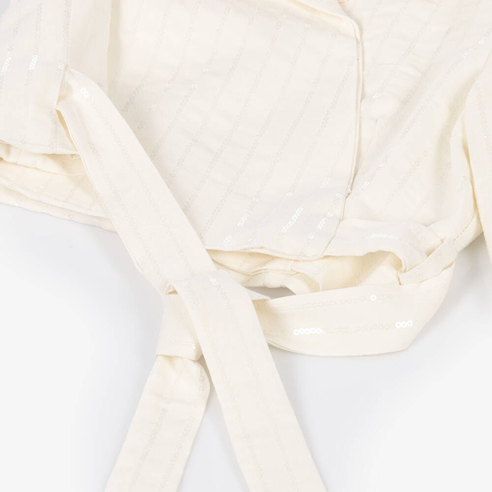 Fun & Fun-Girls Ivory Sequinned Cropped Blazer with Ties | Childrensalon Outlet