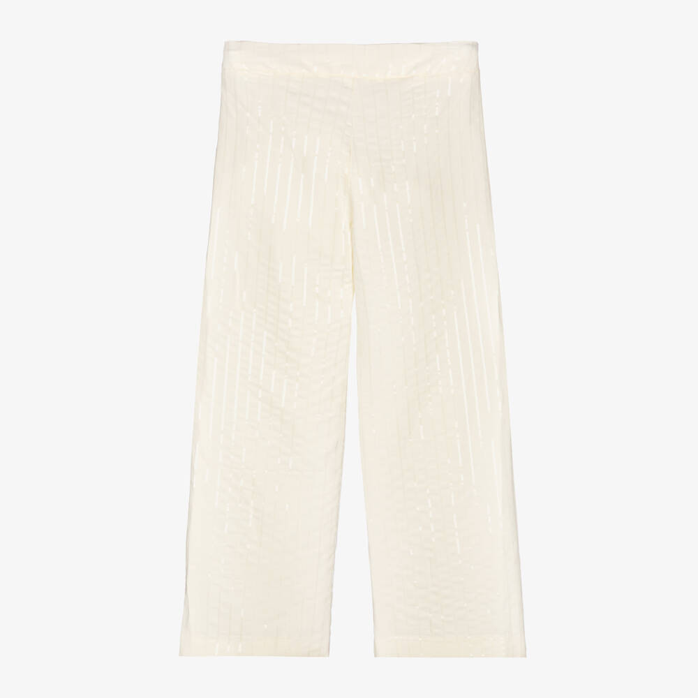 Fun & Fun-Girls Ivory Sequinned Wide Leg Trousers | Childrensalon Outlet