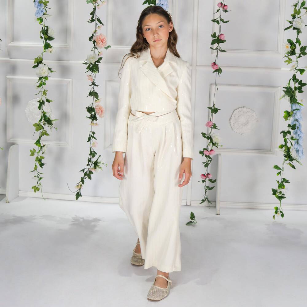Fun & Fun-Girls Ivory Sequinned Wide Leg Trousers | Childrensalon Outlet