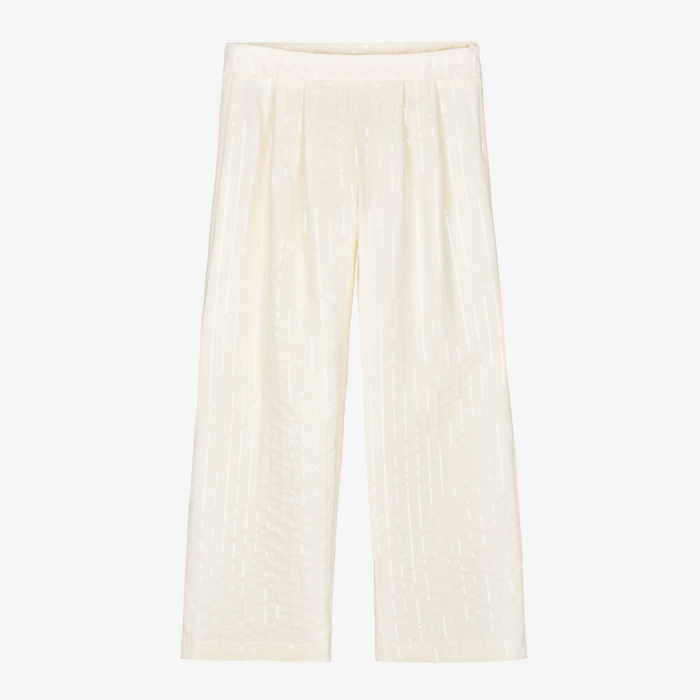 Fun & Fun-Girls Ivory Sequinned Wide Leg Trousers | Childrensalon Outlet