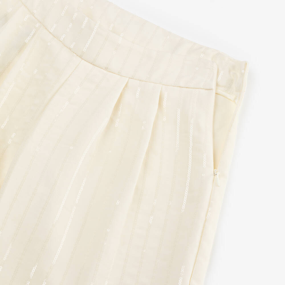 Fun & Fun-Girls Ivory Sequinned Wide Leg Trousers | Childrensalon Outlet