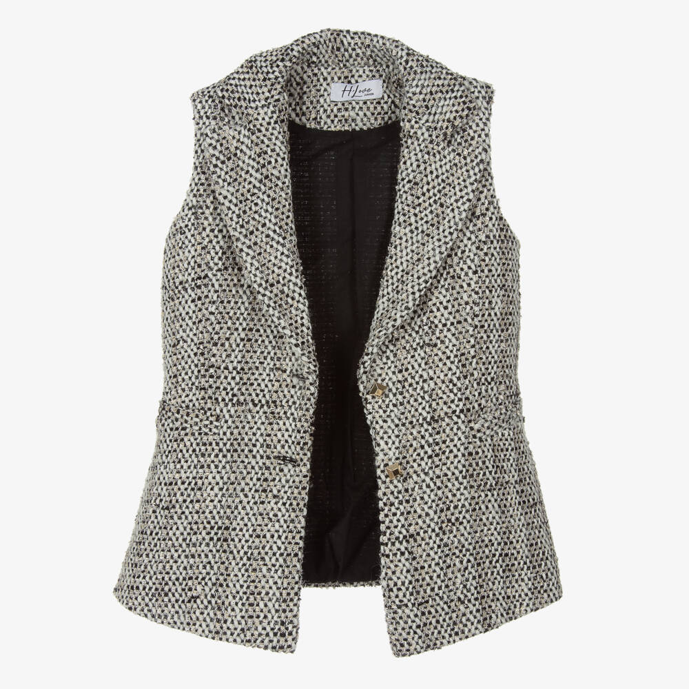 Fun & Fun-Girls Ivory Tweed Buttoned Gilet | Childrensalon Outlet