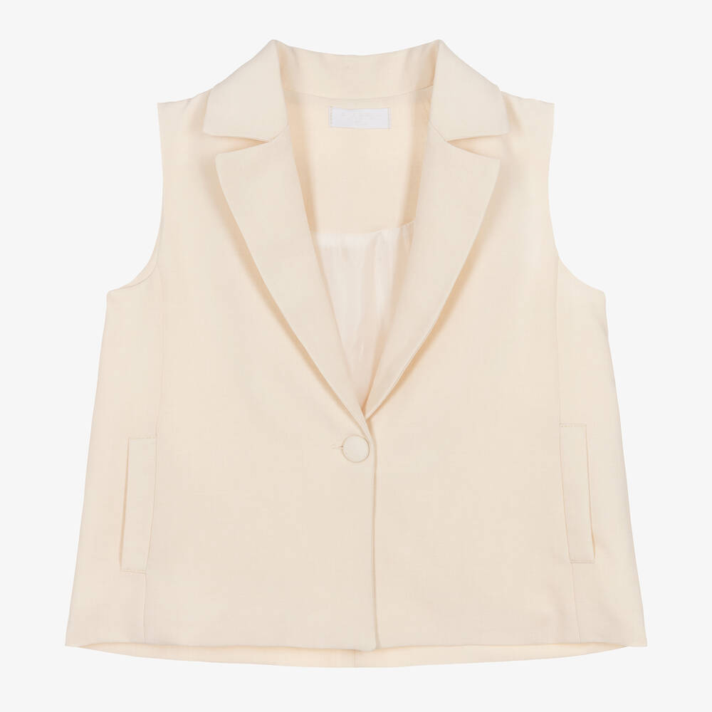 Fun & Fun-Girls Ivory Twill Waistcoat  | Childrensalon Outlet