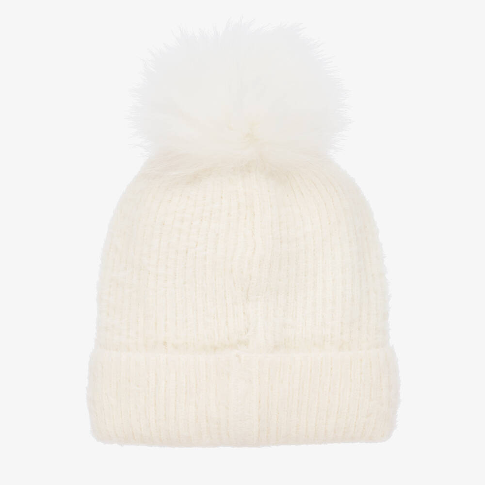 Fun & Fun-Girls Ivory Wool & Cashmere Pom-Pom Hat | Childrensalon Outlet