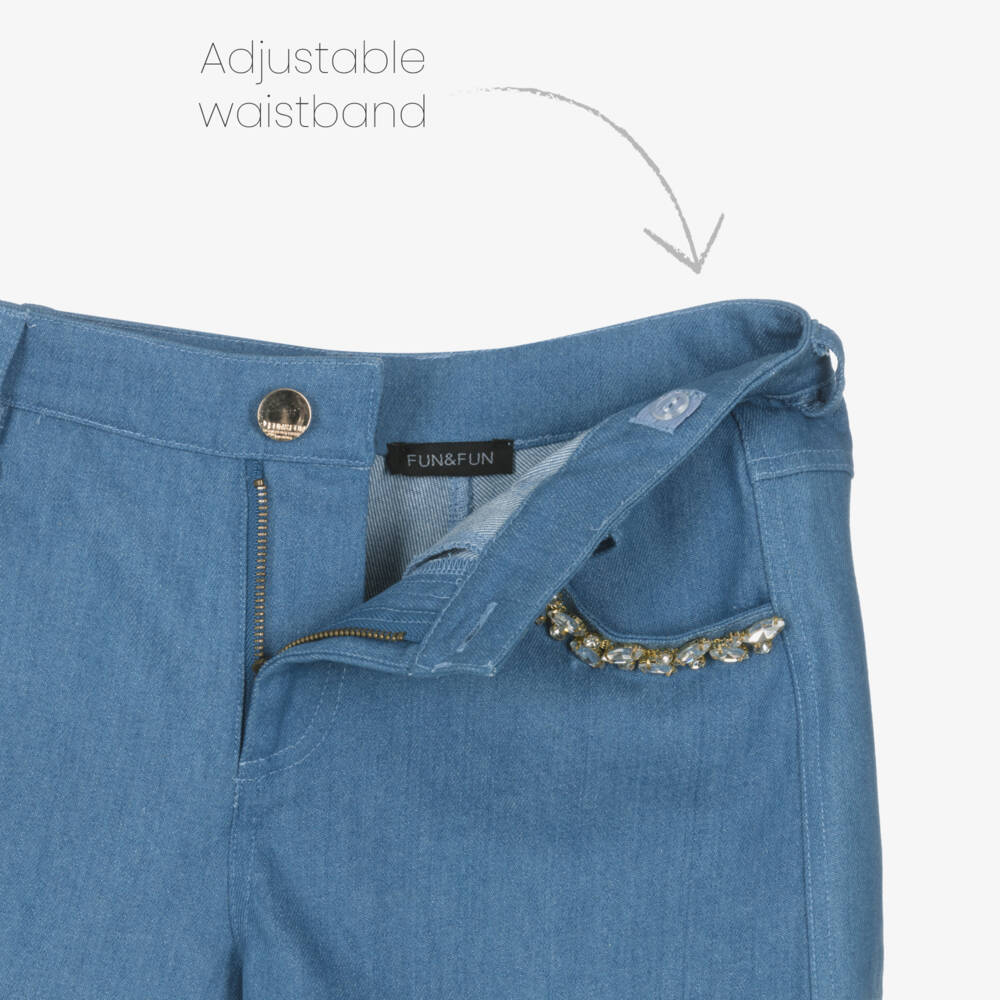 Fun & Fun-Girls Light Blue Denim Shorts with Rhinestone Trims | Childrensalon Outlet