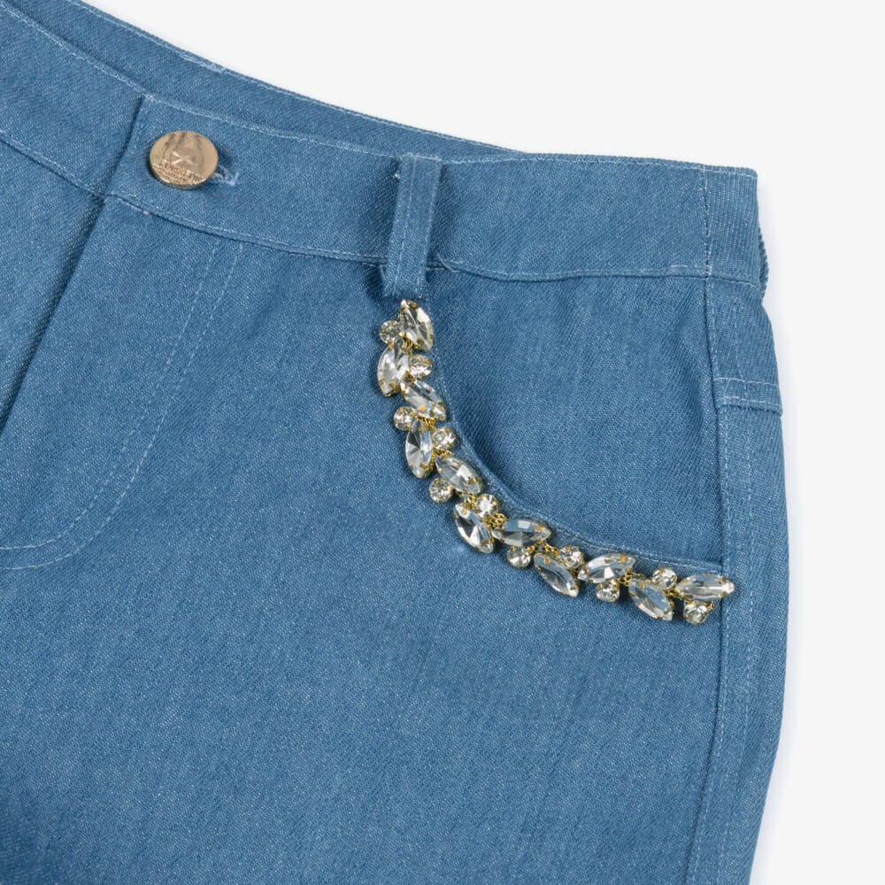 Fun & Fun-Girls Light Blue Denim Shorts with Rhinestone Trims | Childrensalon Outlet