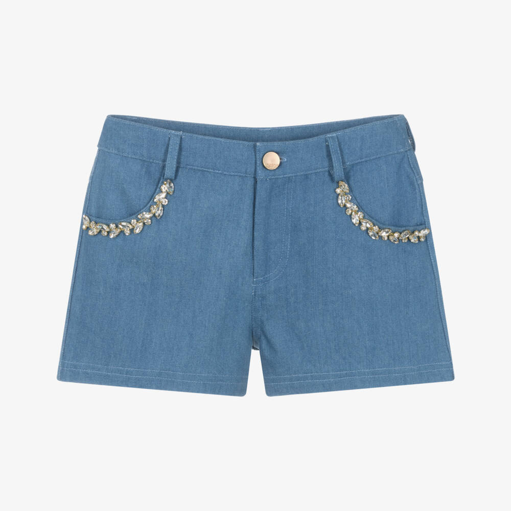 Fun & Fun-Girls Light Blue Denim Shorts with Rhinestone Trims | Childrensalon Outlet