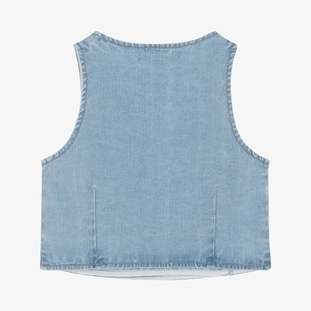 Fun & Fun-Girls Light Blue Denim Waistcoat with Jewels | Childrensalon Outlet
