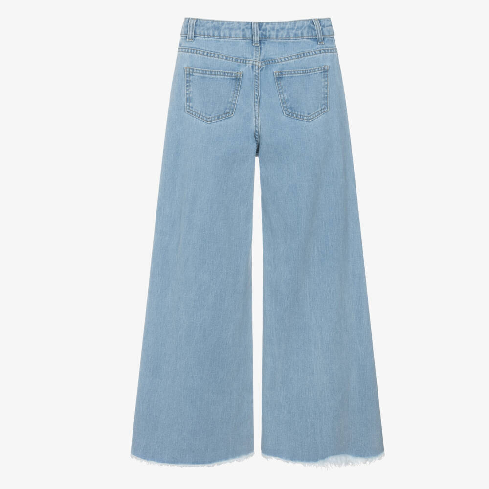 Fun & Fun-Girls Light Blue Wide Leg Jeans with Jewels | Childrensalon Outlet