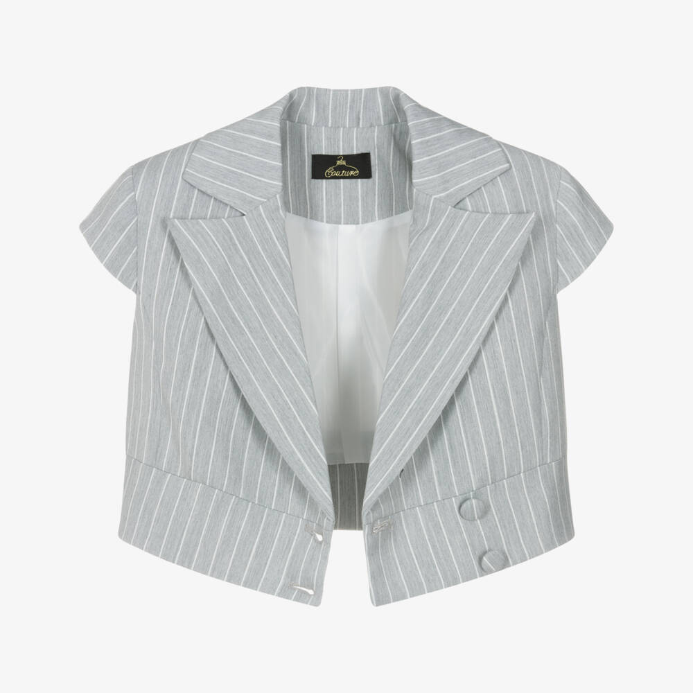 Fun & Fun-Girls Light Grey Pinstripe Cropped Blazer | Childrensalon Outlet