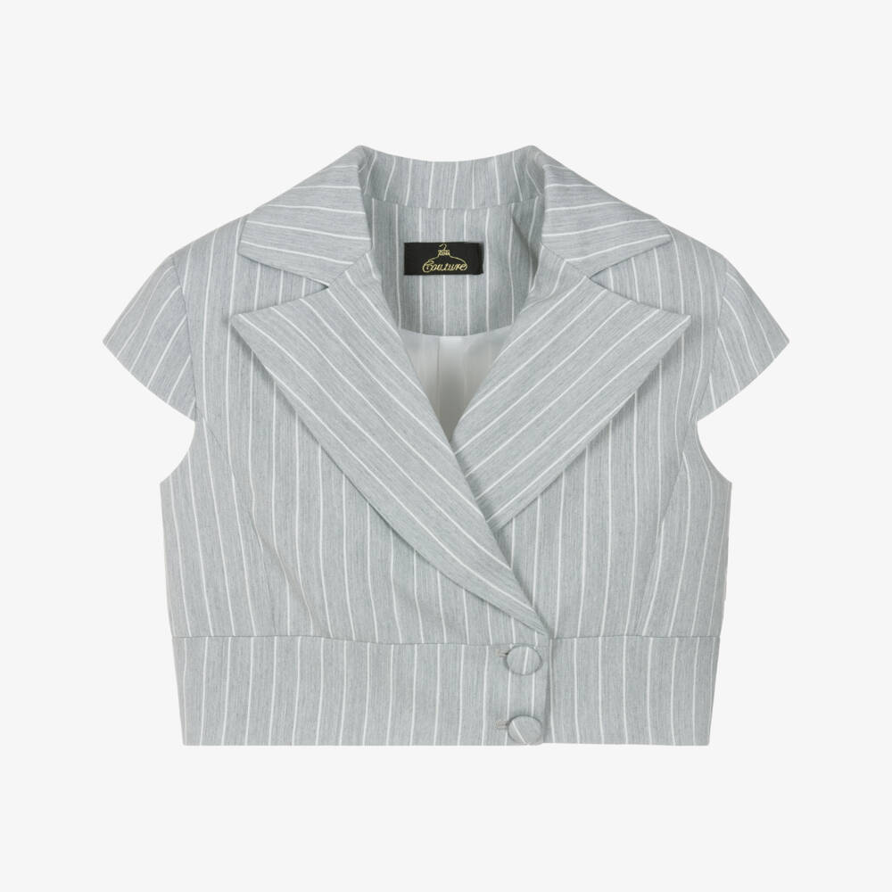 Fun & Fun-Girls Light Grey Pinstripe Cropped Blazer | Childrensalon Outlet