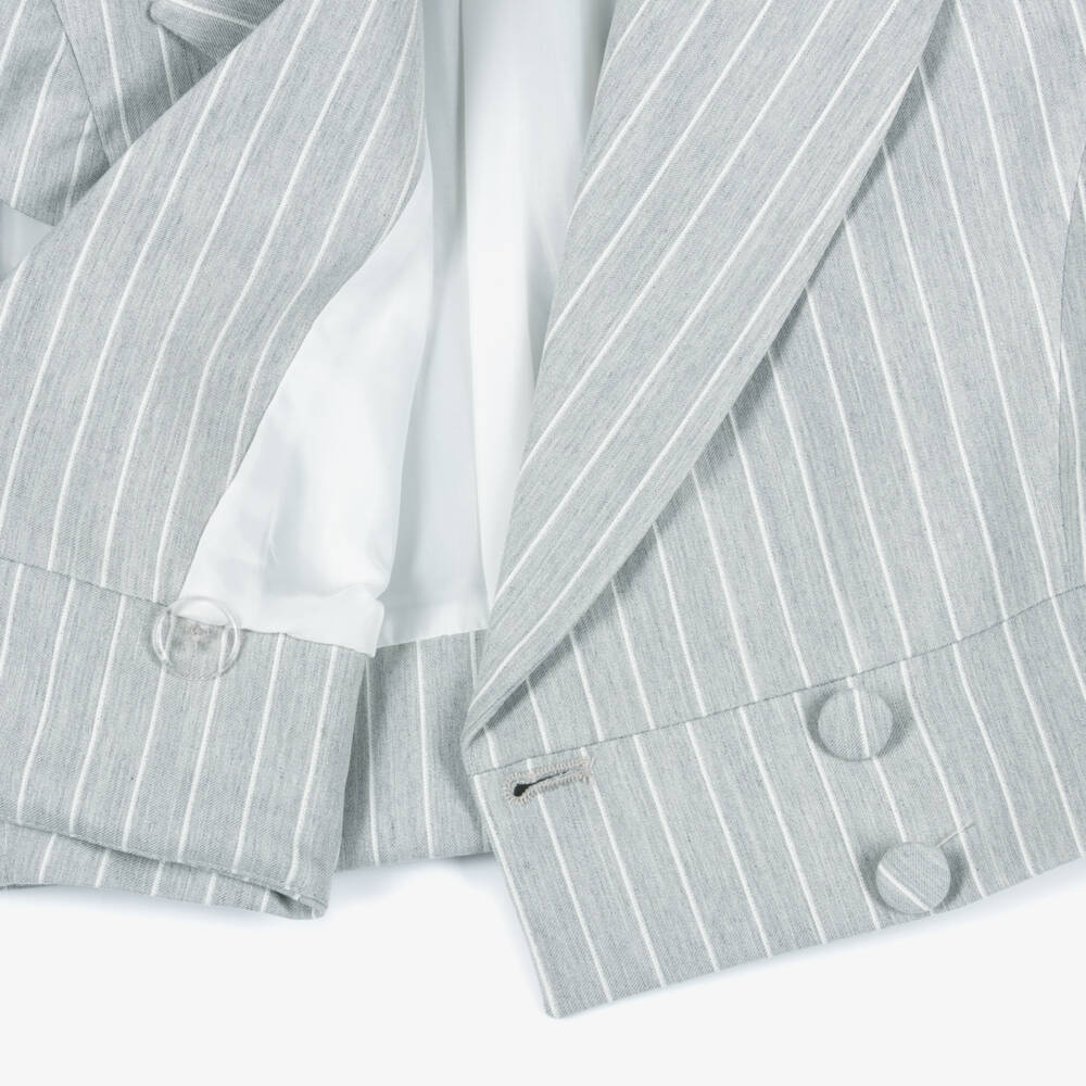 Fun & Fun-Girls Light Grey Pinstripe Cropped Blazer | Childrensalon Outlet