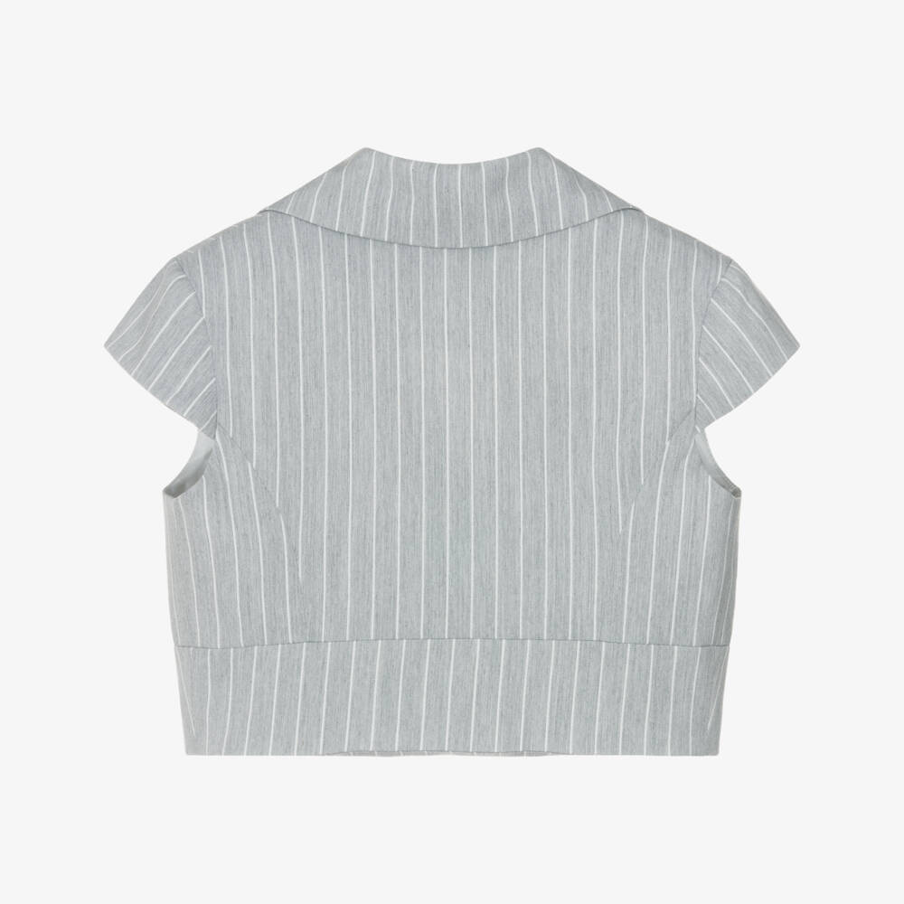 Fun & Fun-Girls Light Grey Pinstripe Cropped Blazer | Childrensalon Outlet