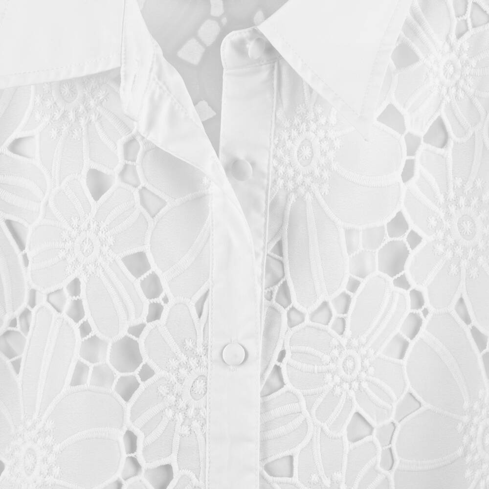 Fun & Fun-Girls Off-White Embroidered Flower Lace Cropped Blouse | Childrensalon Outlet