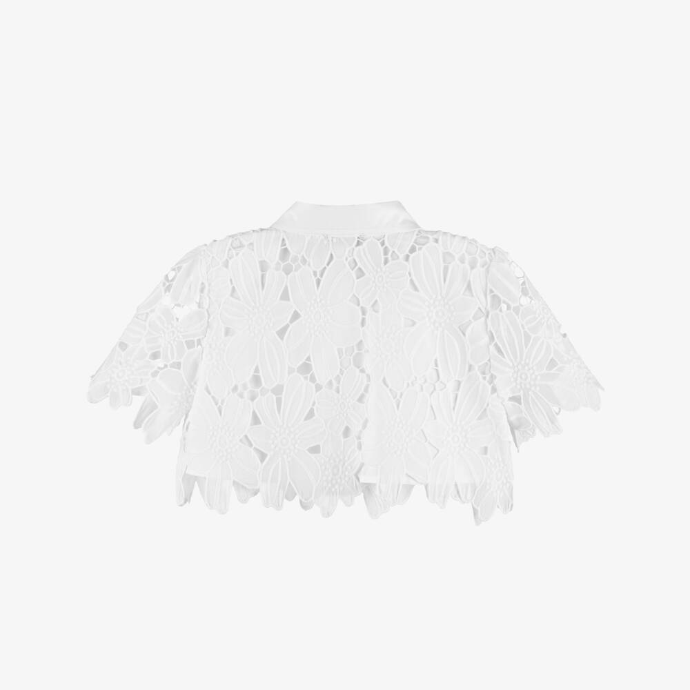 Fun & Fun-Girls Off-White Embroidered Flower Lace Cropped Blouse | Childrensalon Outlet