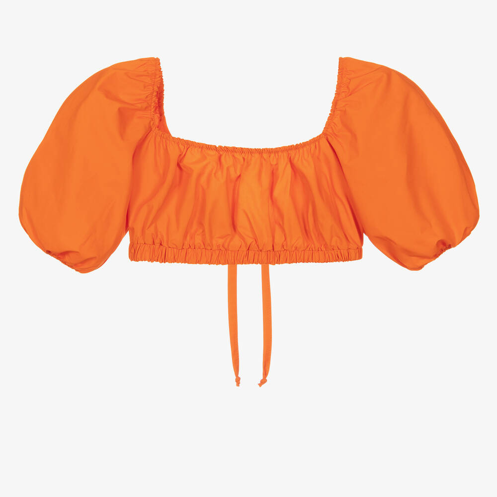 Fun & Fun - Girls Orange Cotton Cropped Blouse  | Childrensalon