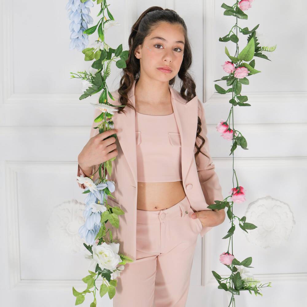 Fun & Fun-Girls Pastel Pink Blazer with Rhinestone Buttons | Childrensalon Outlet