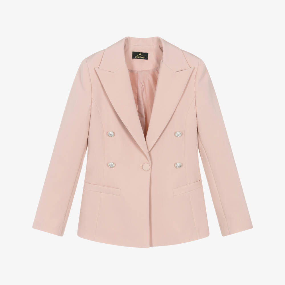 Fun & Fun-Girls Pastel Pink Blazer with Rhinestone Buttons | Childrensalon Outlet