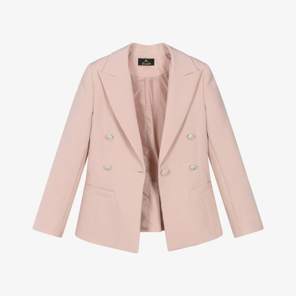 Fun & Fun-Girls Pastel Pink Blazer with Rhinestone Buttons | Childrensalon Outlet