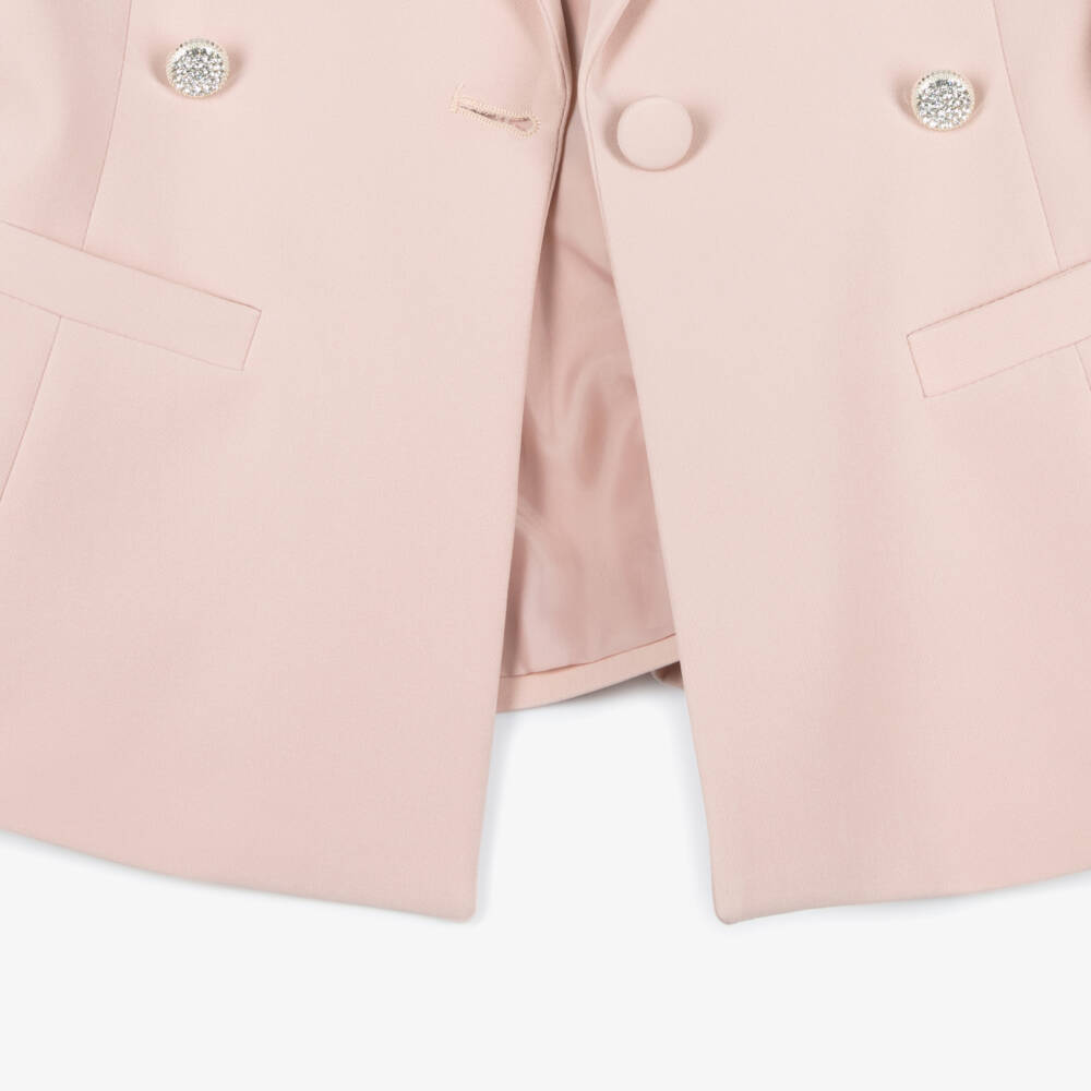 Fun & Fun-Girls Pastel Pink Blazer with Rhinestone Buttons | Childrensalon Outlet