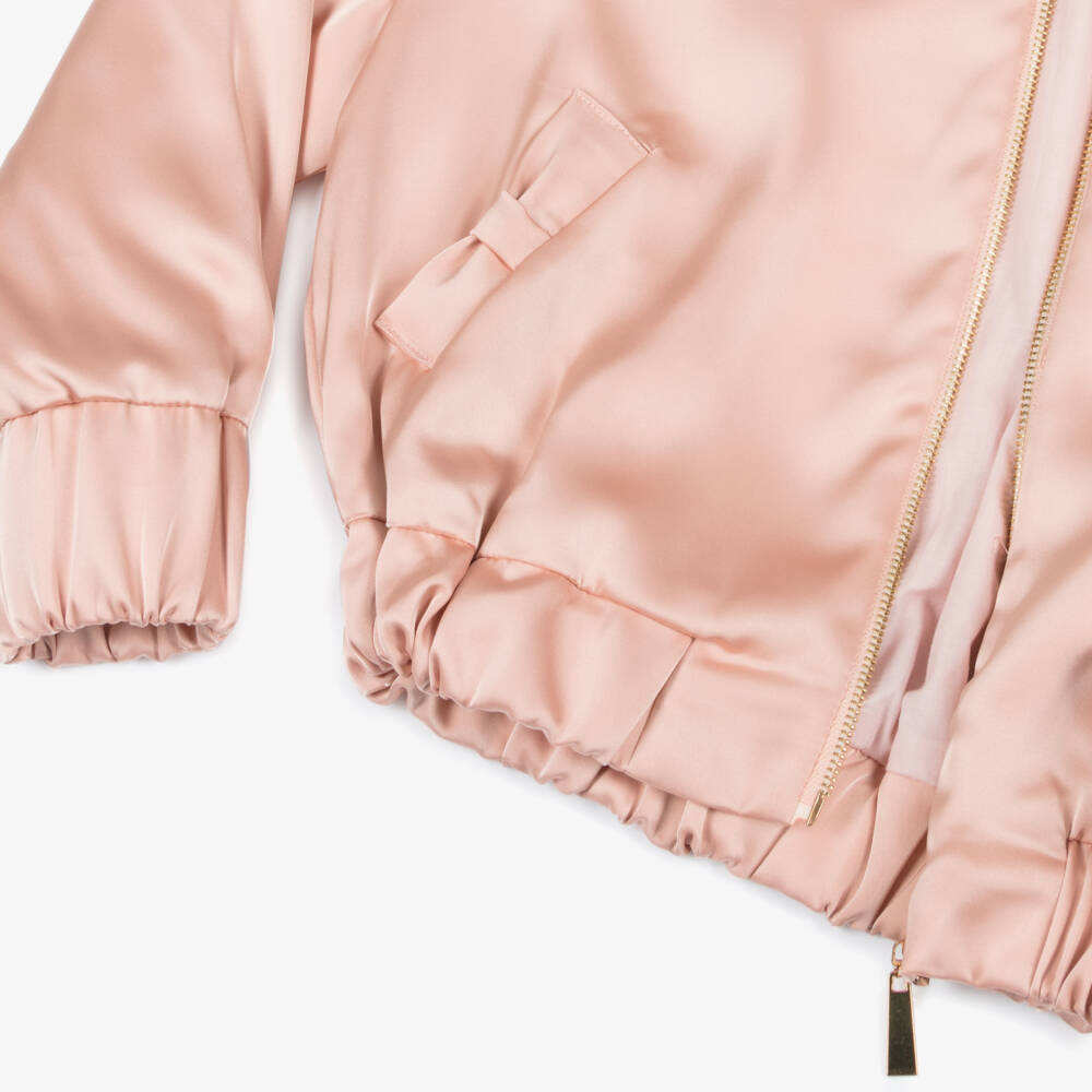 Fun & Fun-Girls Peach Pink Satin Bomber Jacket | Childrensalon Outlet