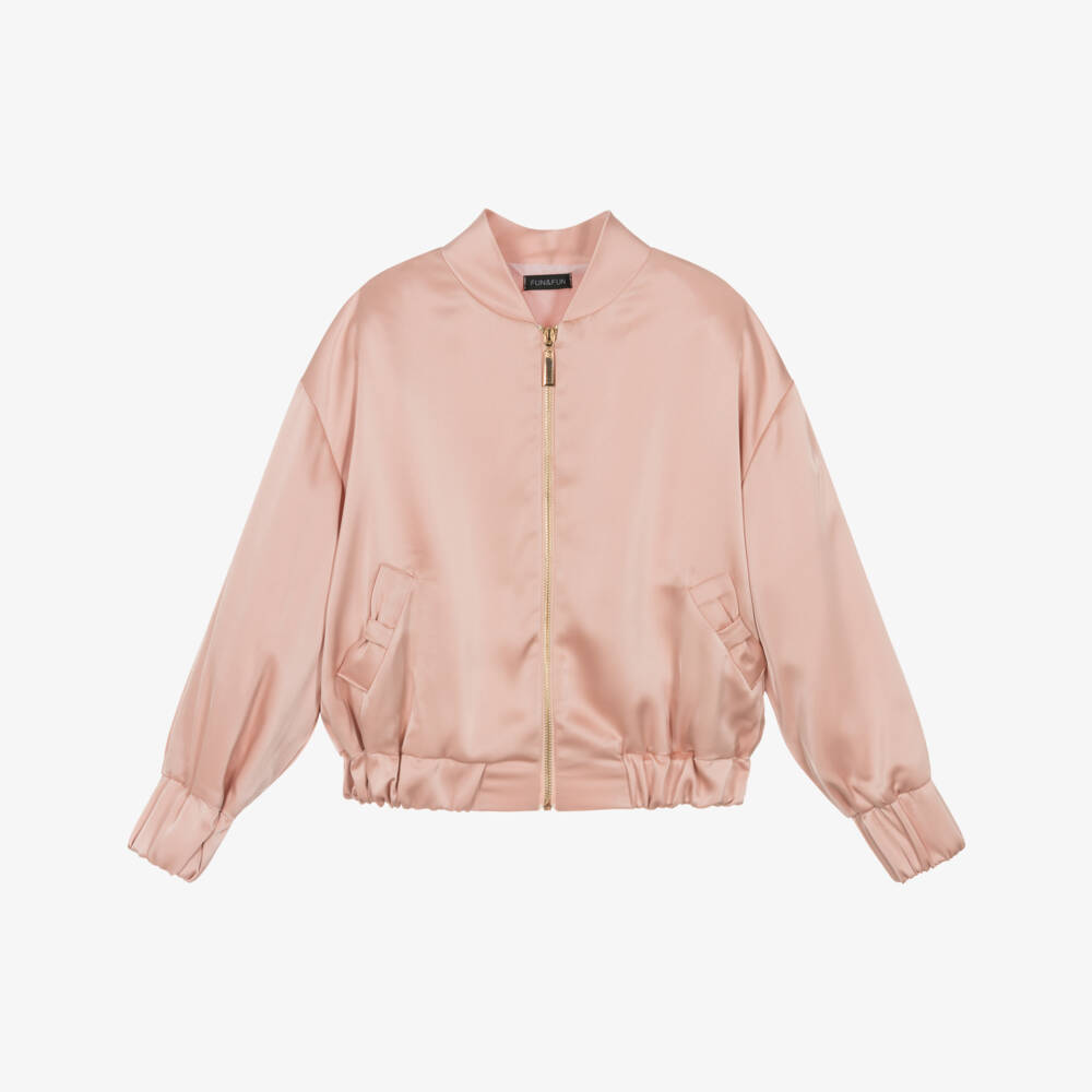 Fun & Fun-Girls Peach Pink Satin Bomber Jacket | Childrensalon Outlet