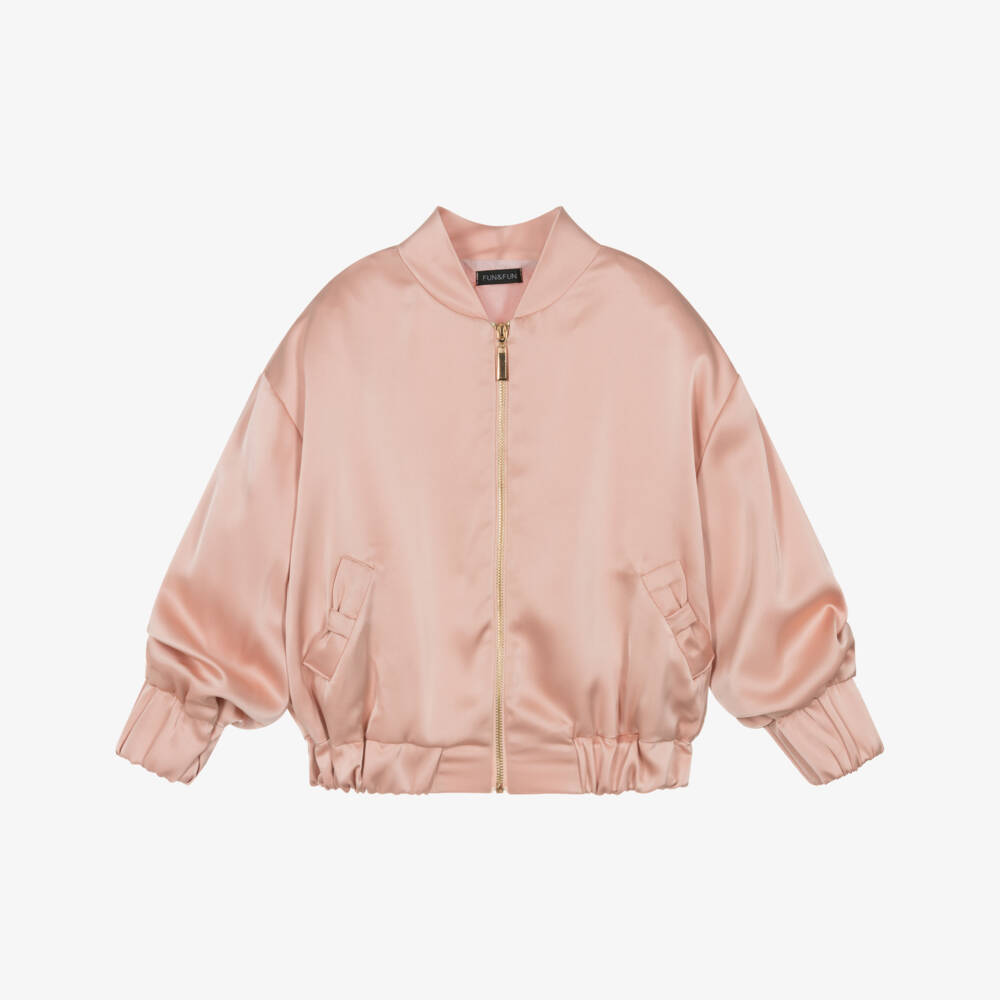 Fun & Fun-Girls Peach Pink Satin Bomber Jacket | Childrensalon Outlet