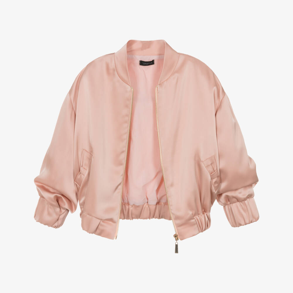 Fun & Fun-Girls Peach Pink Satin Bomber Jacket | Childrensalon Outlet