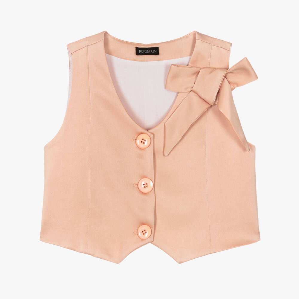 Fun & Fun-Girls Peach Pink Satin Waistcoat | Childrensalon Outlet