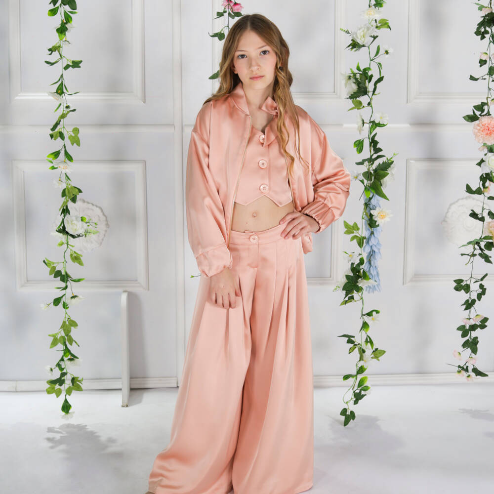 Fun & Fun-Girls Peach Pink Wide Leg Pleated Trousers | Childrensalon Outlet