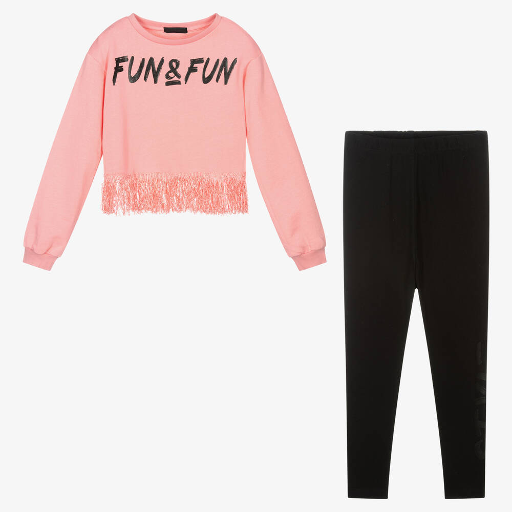 Fun & Fun-Girls Pink & Black Leggings Set | Childrensalon Outlet