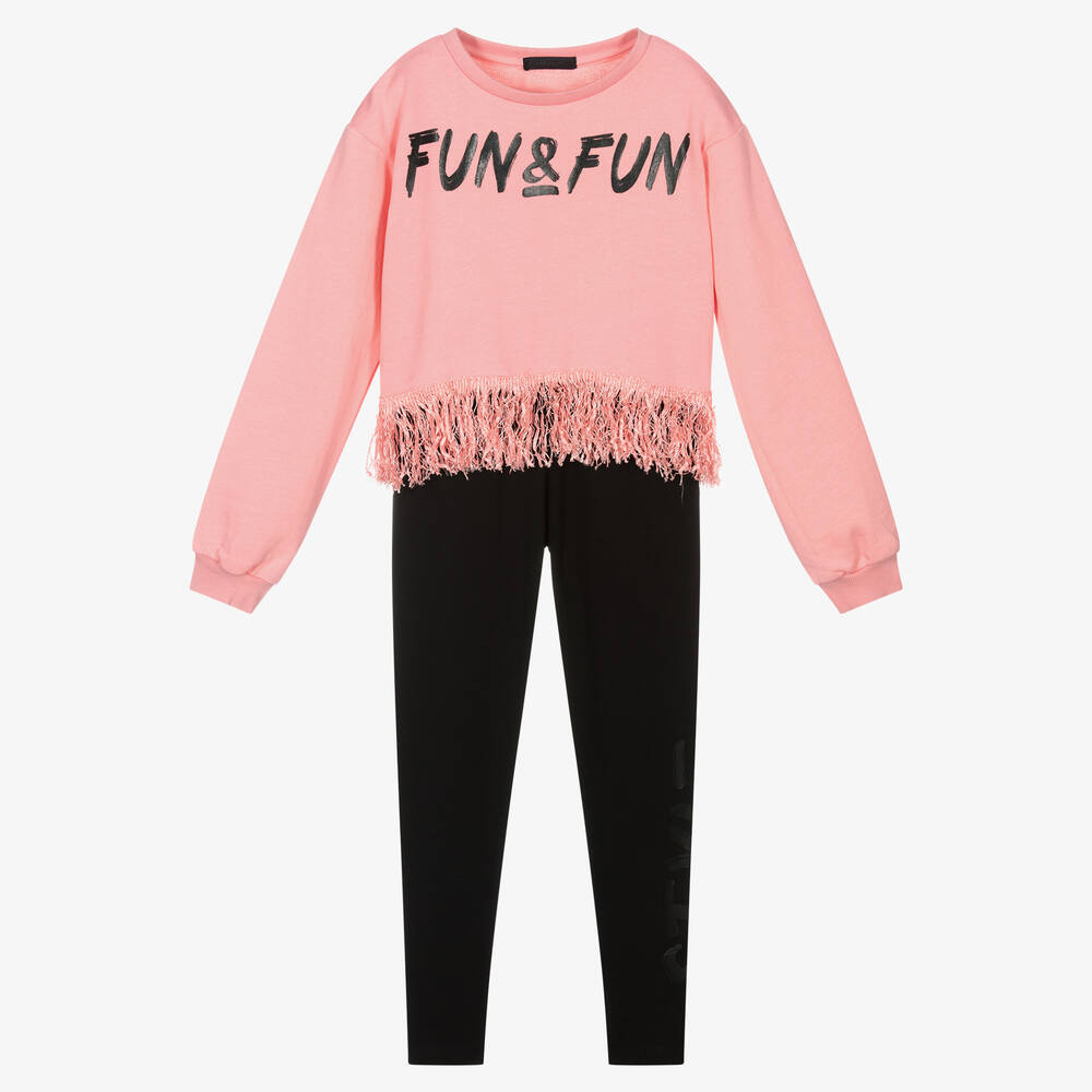 Fun & Fun-Girls Pink & Black Leggings Set | Childrensalon Outlet