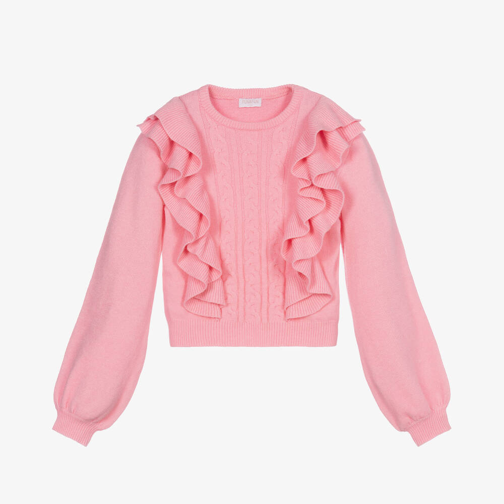 Fun & Fun Chic - Rosa Strickpullover mit Zopfmuster | Childrensalon