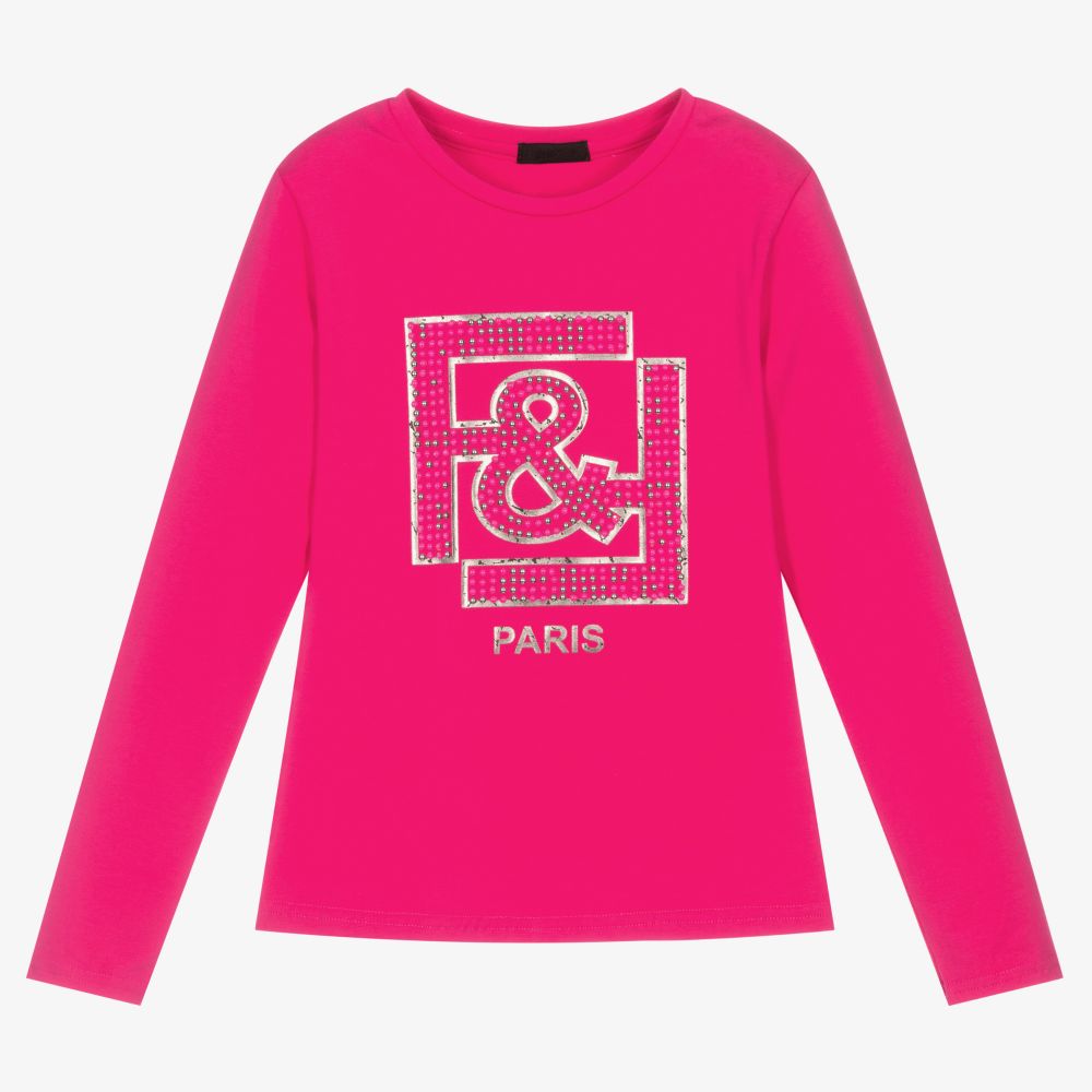 Fun & Fun - Girls Pink Cotton Logo Top | Childrensalon
