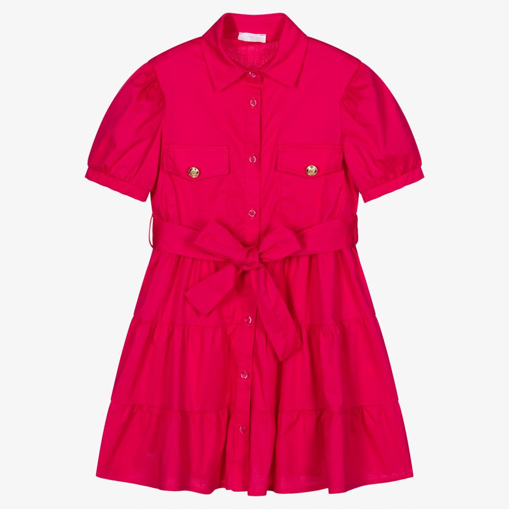 Fun & Fun - Розовое хлопковое платье-рубашка для девочек | Childrensalon