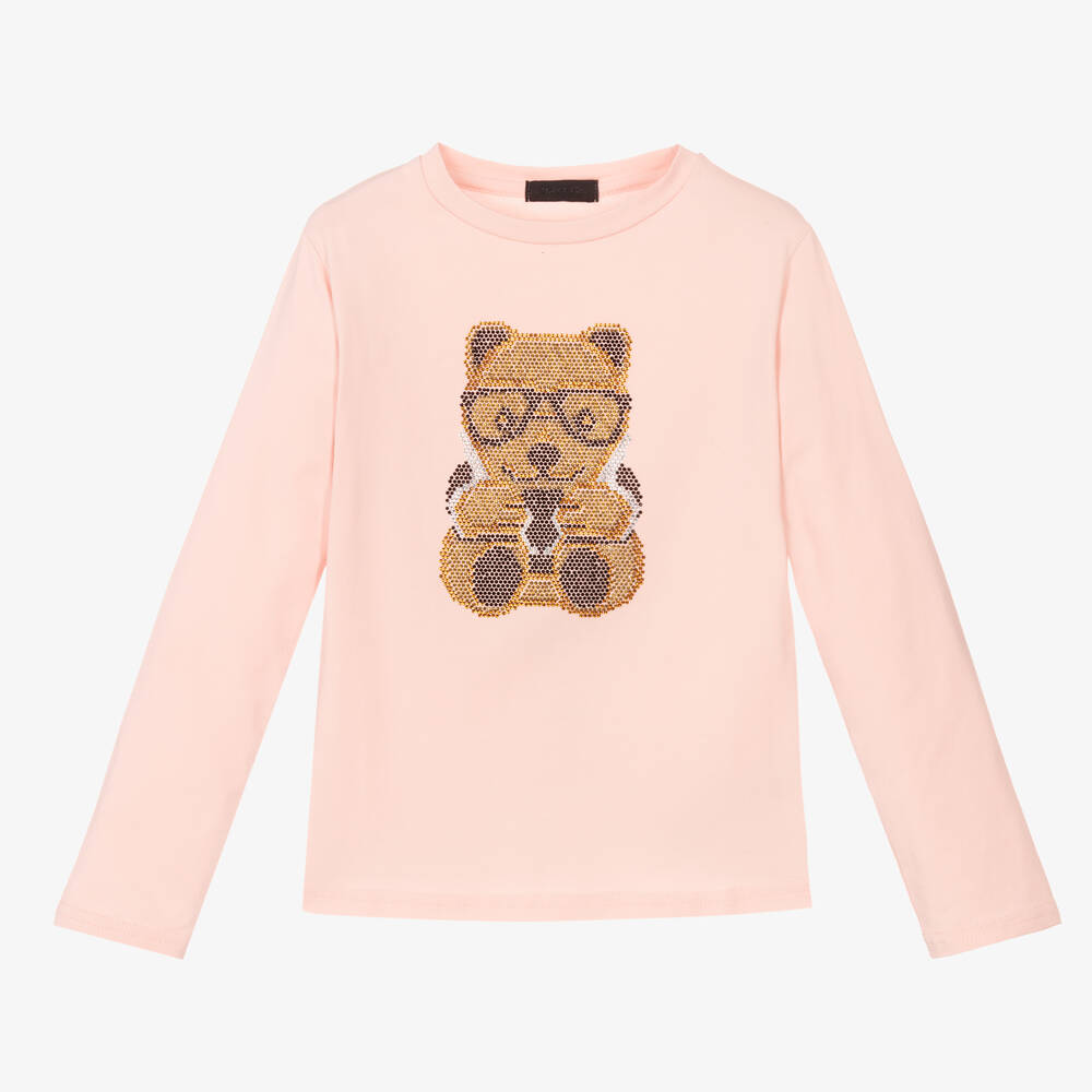 Fun & Fun - Girls Pink Cotton Teddy Top | Childrensalon