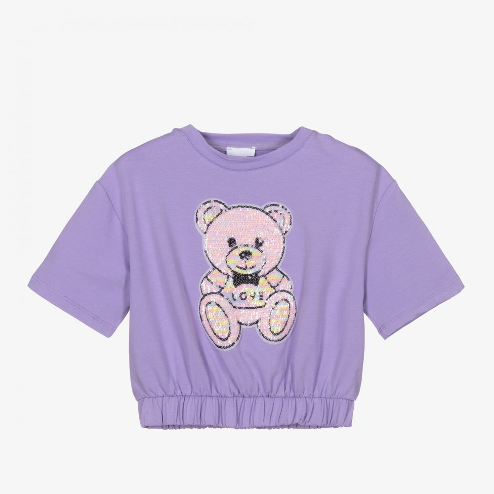 Fun & Fun - Girls Purple Cotton Teddy Top | Childrensalon